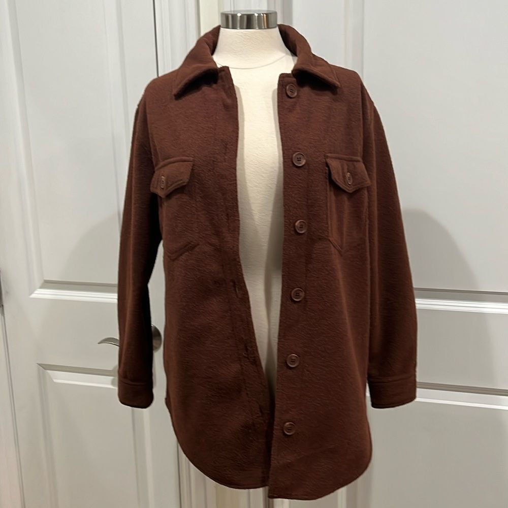 New! Joie Fleece Shirt Jacket Shacket Brown Button Down Size Medium - Picture 1 of 14